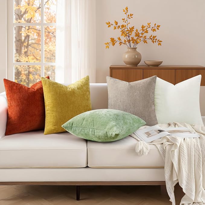 decorUhome Soft Chenille Rust Throw Pillow Covers 18X18 Set of 2 | Decorative Fall Couch Pillow Covers Solid Dyed Accent Modern Farmhouse Neutral Square Pillow Cases for Sofa