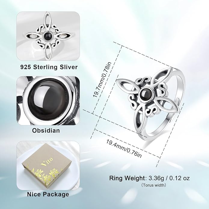 Vito 925 Sterling Silver Adjustable Open Spoon Ring for Women Men, Lotus Sunflower Snake Spoon Band Rings Feather Hug Witches Knot Inspirational Jewelry Gift for Wife