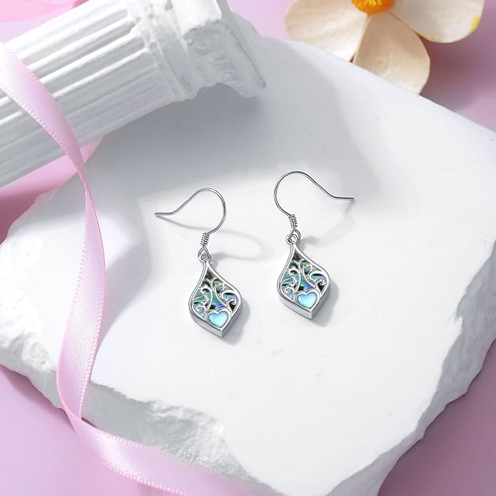 PELOVNY 925 Sterling Silver Filigree Dangle Earrings Hypoallergenic Abalone/Cubic Zirconia/Moonstone Earrings Vintage Jewelry Christmas Birthday Gifts for Women Mom Her