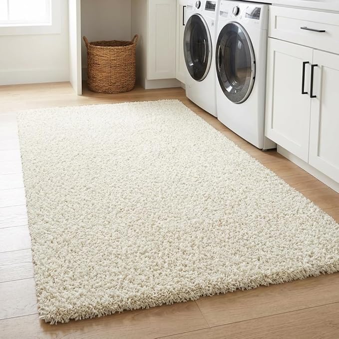 Unique Loom Solid Shag Collection Area Rug (5' 3" x 8' Rectangle Pure Ivory)