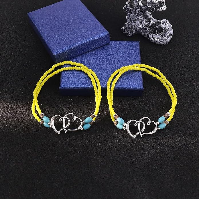 2PC Ankle Bracelets for Women Beaded Heart Ankle Bracelet Waterproof Bohemian Big Plus Size Anklets Summer Beach Accessories Boho Jewelry