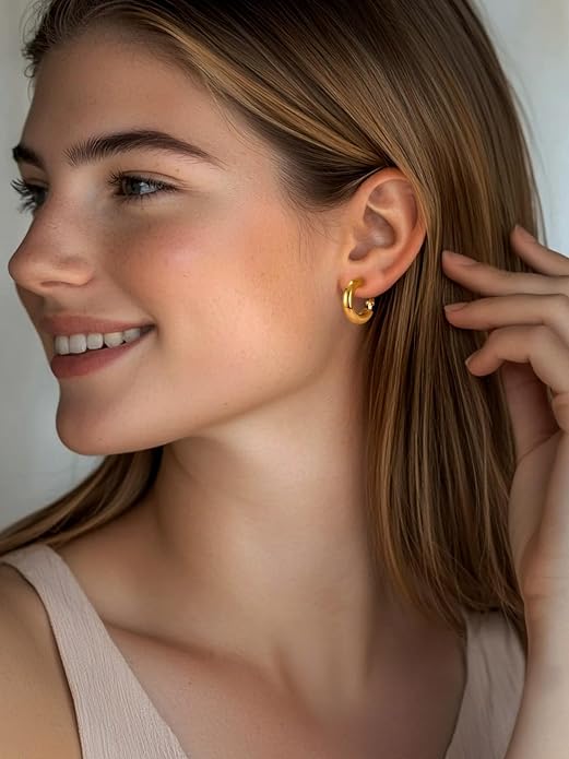 FaithHeart Chunky Hoop Earrings for Women, Silver/Black/14K Gold Plated Stainless Steel Earrings 5mm Thick Hollow Tube Hoops Hypoallergenic Lightweight Earring 20/30/40/50/60/70/80mm