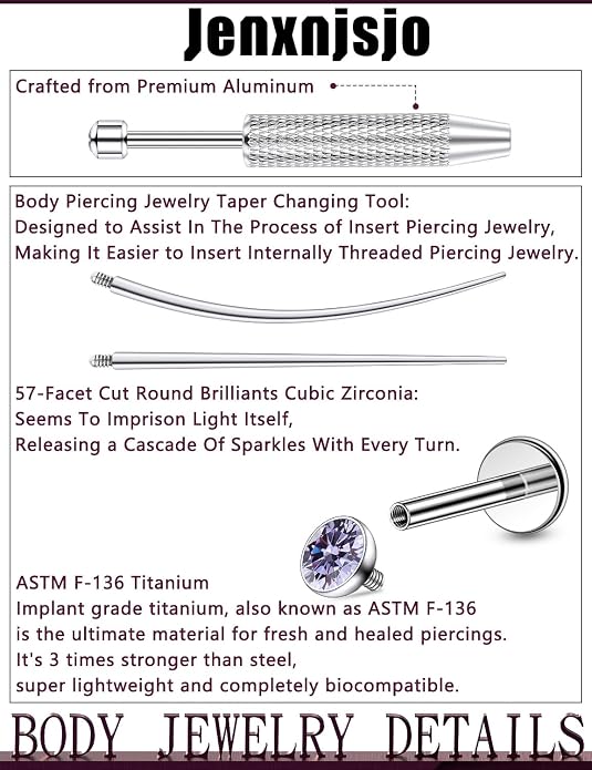 Jenxnjsjo F136 Titanium 20/18/16g Earrings Nose Lip Rings Studs Labret Medusa Tragus Helix Conch Cartilage Piercing Jewelry for Women
