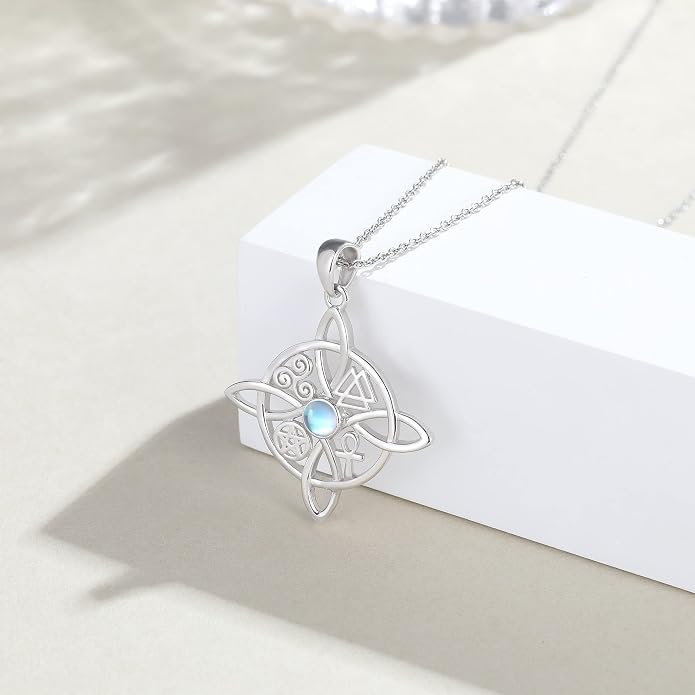 YAFEINI Sterling Silver Witches Knot Pendant Necklace - Celtic Cross Witch Jewelry Amulet Gifts for Women