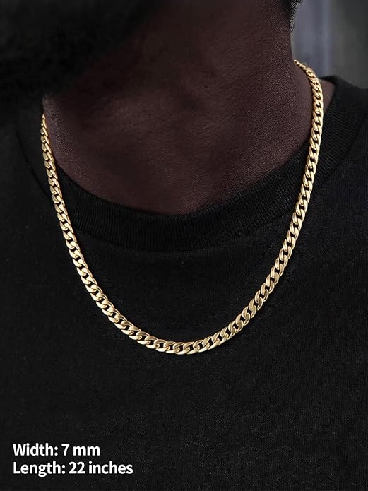 U7 Cuban Link Chain for Men Women Stainless Steel Curb Necklace, 7/9/12/15 MM Chunky Chain Silver/Gold/Black Mens Hip Hop Jewelry 18''-30''