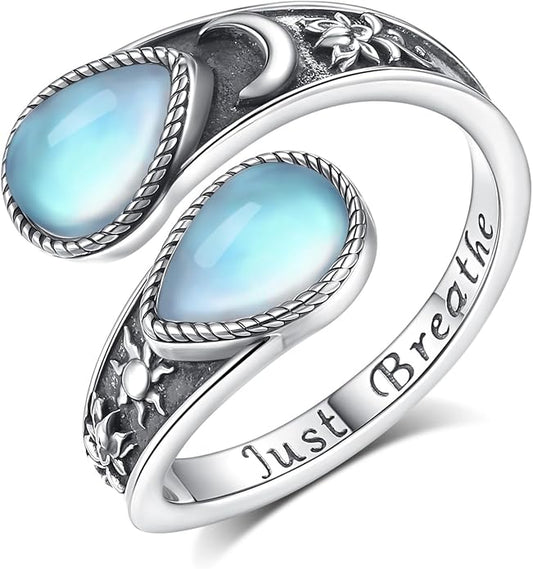 Vito 925 Sterling Silver Adjustable Open Spoon Ring for Women Men, Lotus Sunflower Snake Spoon Band Rings Feather Hug Witches Knot Inspirational Jewelry Gift for Wife