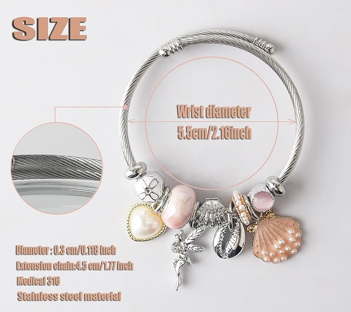 DS Charm Bracelets for girls,exquisite cute cartoon friendship bracelets Silver Stainless Steel Bangle with birthday Gift box, Adjustable girls jewelry Suitable for holiday gifts