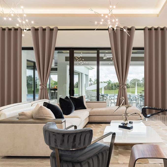 Hiasan Blackout Curtains for Bedroom, 38 x 84 Inches Long - Thermal Insulated & Light Blocking Window Curtains for Living Room, 2 Drape Panels Sewn with Tiebacks, Cappuccino