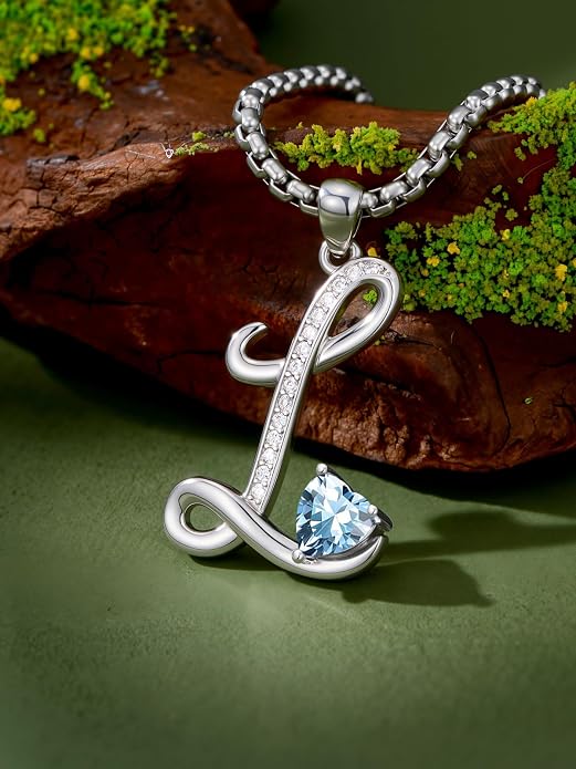 Birthday Gifts for Women Alphabet A to Z Initial Birthstone Pendant Necklaces for Women - 18k White Gold Plated Personalized Name Jewelry Anniversary Graduation Gifts for Wife Her Daughter Girlfriend(with Gift Box)