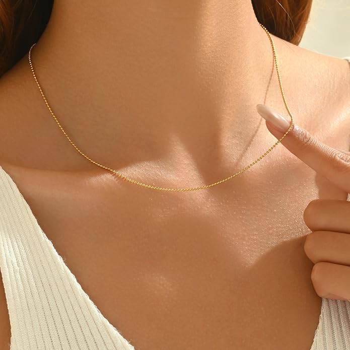 Gold Chain Necklace for Women Dainty Simple Satellite Beaded Twisted Chain Choker Necklace Everyday Jewelry Christmas Gifts