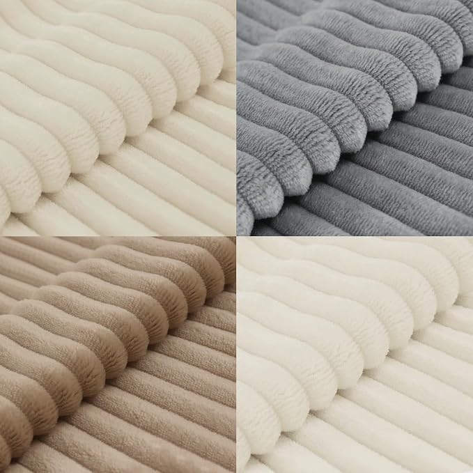 decorUhome Flannel Beige White Throw Pillow Covers 18X18 Set of 4 | Decorative Fall Soft Fluffy Striped Double-Sided Couch Pillow Covers, Modern Farmhouse Pillow Cases for Sofa bed Home Decor