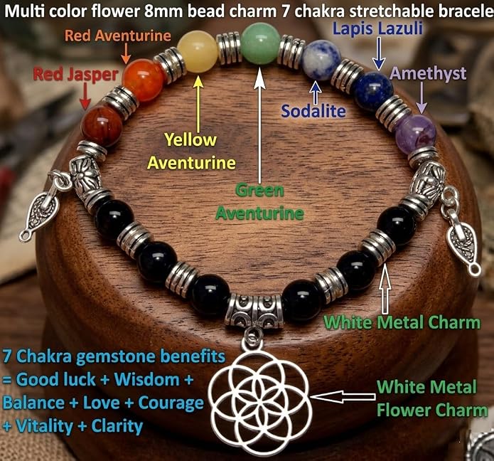 Natural Gemstone Bead Bracelet for Women – Healing Crystal Reiki Bracelet, Handmade Spiritual Protection Jewelry, Energy Stone Stretch Bracelet Gift for Women & Girls