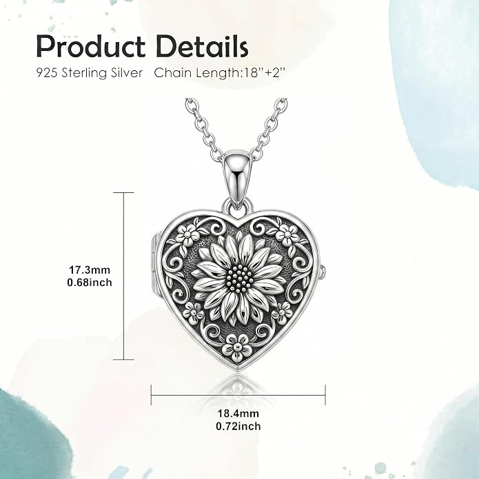 PELOVNY Locket Necklace That Holds Pictures 925 Sterling Silver Photo Locket Pendant Birthday Christmas Memorial Jewelry Gifts for Women Men