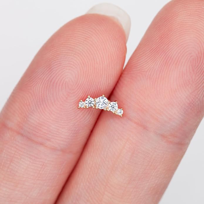14K Yellow/White Gold Flat Back Stud Earring 1 Pcs, 16G Threadless Cartilage Earrings Top Push in Tragus Helix Conch Earrings Labret Piercing Jewelry