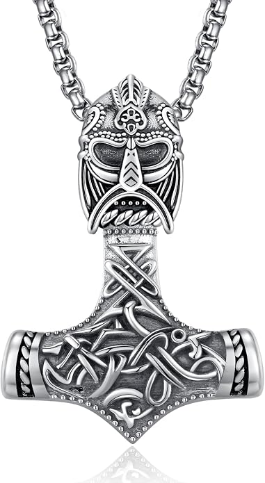 ADMETUS 925 Sterling Silver Thor Hammer Necklace Viking Mjolnir Pendant Jewelry Gifts for Men with 2.5mm 22"+2" Rolo Chain