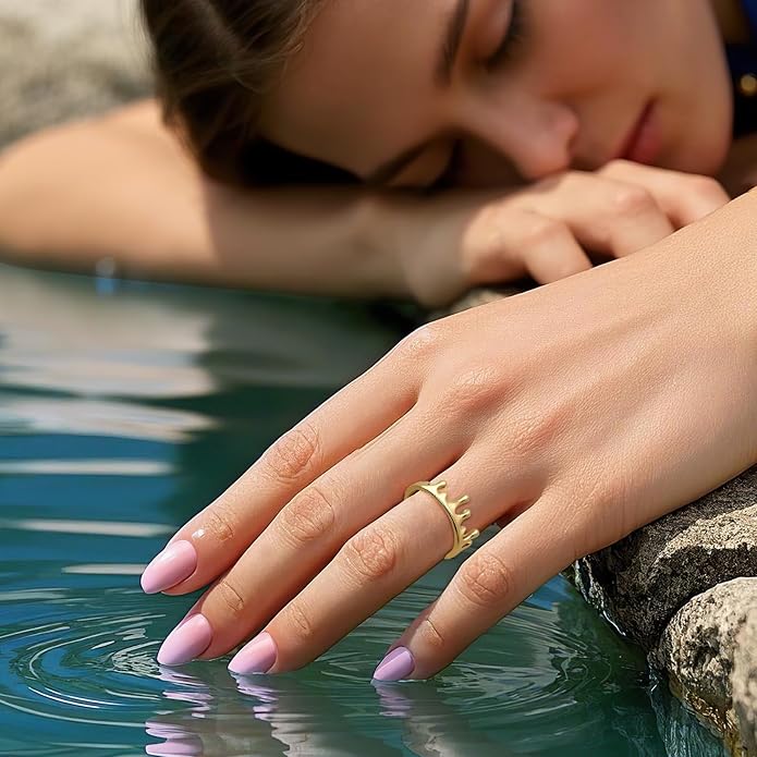 Gold&Silver Lava Adjustable Rings for Women, Crown Rings Dainty Cute Statement Stackable Jewelry Gift