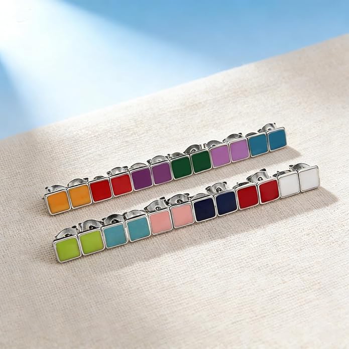 JMLOON 12 Pairs Enamel Flat Back Stud Earrings Surgical Stainless Steel Round Heart Star Square Hexagon Screw Back Stud Earrings