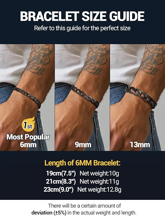PROSTEEL Silver/Gold/Black Bracelets for Men Figaro Cuban Link, 6mm-13mm Width, 7.5"/8.3"/9" Length, Stainless Steel Mens Bracelet Jewelry with Gift Box