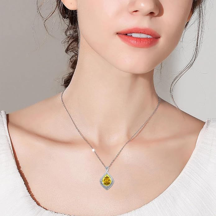 PELOVNY Celtic Knot Necklaces for Women 925 Sterling Silver Gemstone/Birthstone Teardrop Infinity Necklace Irish Celtic Pendant Jewelry Gifts for Mom Daughter Wife