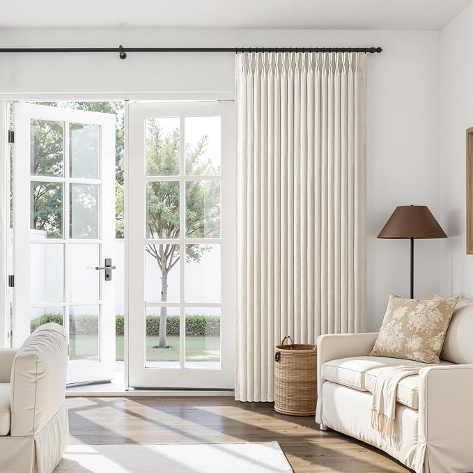 60 Inch Wide Flax Linen Birch Curtains 102 Inches Long for Living Room, Memory Trained Pinch Pleat Light Filtering Window Curtain Privacy Farmhouse Semi Sheer Drapes 1 Panel with Hooks Cream Beige