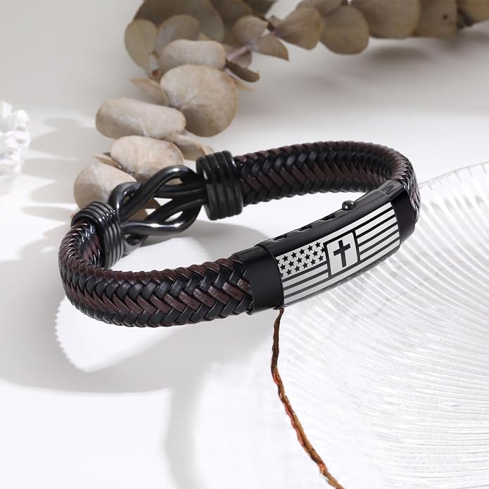 VNOX Men's Inspirational Mantra Engarved Handmade Braided Leather Adjustable Cuff Bangle Bracelet Encouragement Motivational Gift for Men