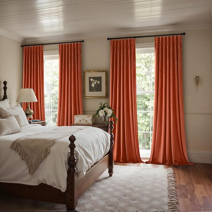 MIULEE Terracotta Velvet Curtains 108 inches Long, Pinch Pleated Blackout Fall Drapes with Hooks, Thermal Insulated Pinch Pleat Panels for Bedroom Living Room, 2 Panels