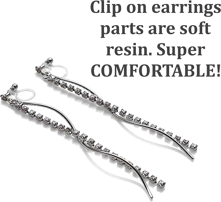 Comfortable Stick Invisible Clip On Earrings Gold Dangle Long Waved Threader Bar Clip-On Non Pierced Earrings Silver For Women,…