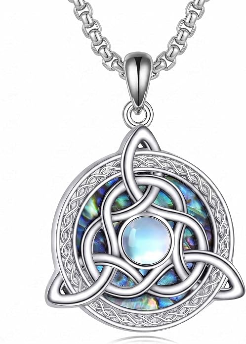 CRMAD Celtic Witchy Jewelry for Women Men Nudo De Bruja 18K White Gold Original Witches Knot Necklace Triple Moon Goddess Pendant Necklace