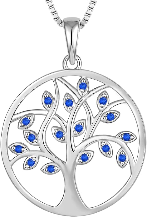 YL 925 Sterling Silver Tree of Life Necklace for Women Round Tree Pendant Birthstone Jewelry for Mom