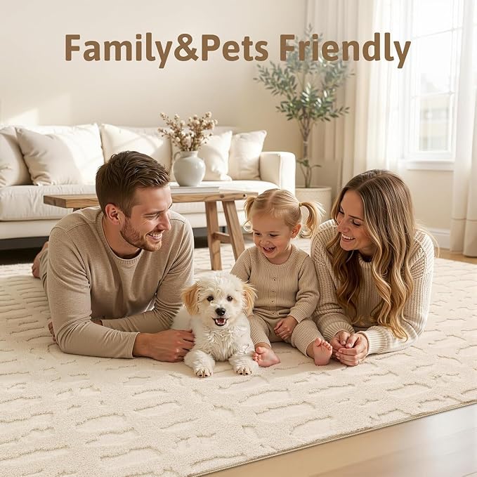 Yamaziot 4x6 Washable Area Rug, High-Low Grid Textured Living Room Rugs, Soft Fluffy Non-Slip Mats Stain Resistant Contemporary Boho Carpet for Dining Room, Kids Nursery Room, Bedroom, Office