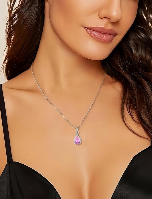 Fahonie 925 Sterling Silver Birthstone Necklace for Women,Infinity Teardrop Cubic Zirconia Pendant Necklace Anniversary Birthday Jewelry Gift for Women Wife Friend 18"+2" Chain