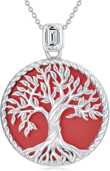 Tree of Life Moissanite Necklace, 925 Sterling Silver 0.5 Carat Moissanite Abalone Shell/Opal/Black Onyx/Turquoise/Malachite/Tiger Eye Stone Tree of Life Pendant Necklaces Jewelry Gift for Women Mom