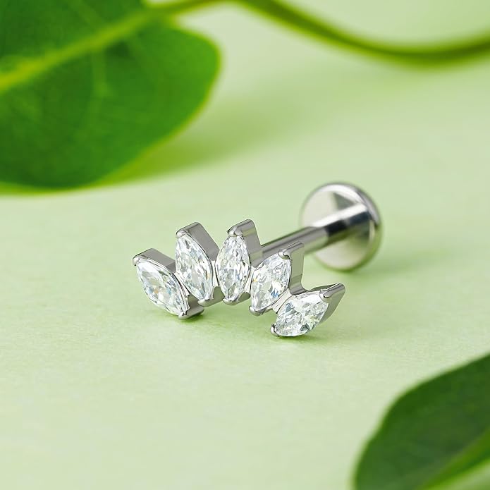 FINE4U 1PC ASTM F136 Titanium 16G Flatback Stud for Tragus, Helix, Conch 6mm 8mm - Screw on Cartilage Earring Piercing Jewelry
