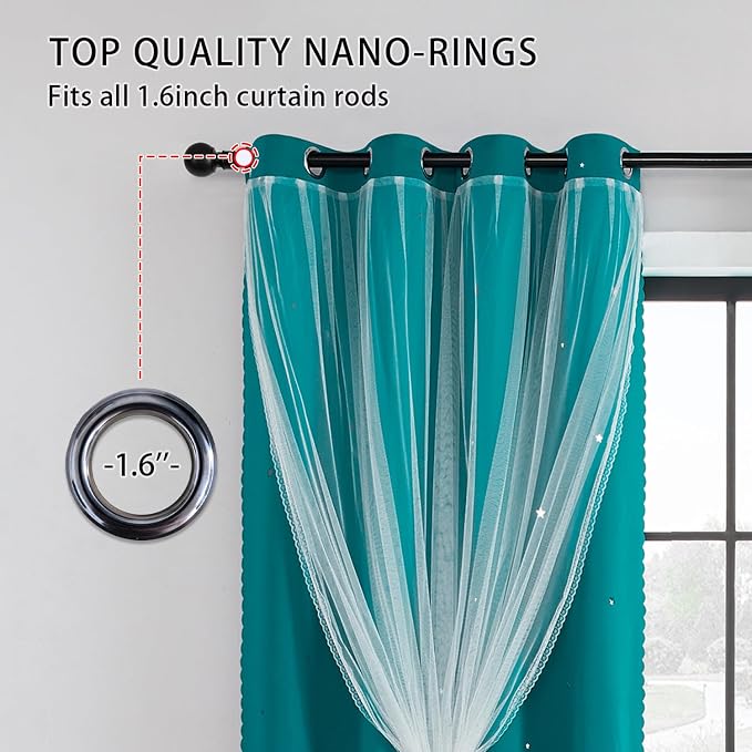 XiDi Black Out Curtains for Bedroom Windows, Girls Room Decor, Unicorn Theme for Kids, Living Room - 84 Inches Long, 2 Panel, Teal