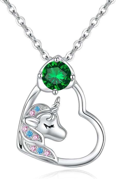 CDE Christmas Gift for women Cute Unicorn Birthstone Necklace for Girls Daughter 925 Sterling Silver Opal Heart Pendant Graduation Birthday Christmas Jewelry Gift for Teenage Girls Niece