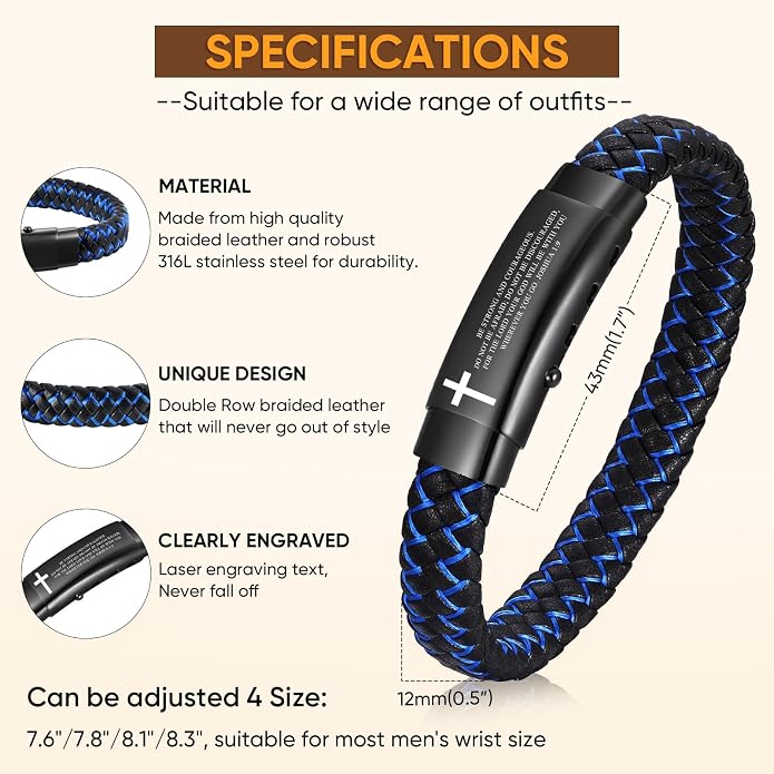 VNOX Men's Inspirational Mantra Engarved Handmade Braided Leather Adjustable Cuff Bangle Bracelet Encouragement Motivational Gift for Men