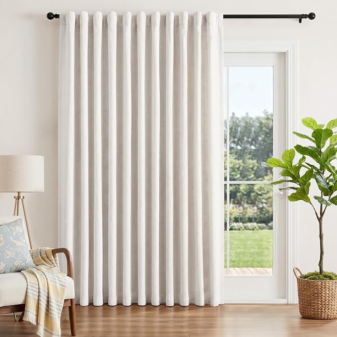 INOVADAY 100% Blackout Sliding Door Curtains, Extra Wide Curtains for Sliding Glass Doors, Back Tab/Rod Pocket Sliding Glass Door Curtains, Thermal Insulated Window Drapes - Beige, W102 X L84