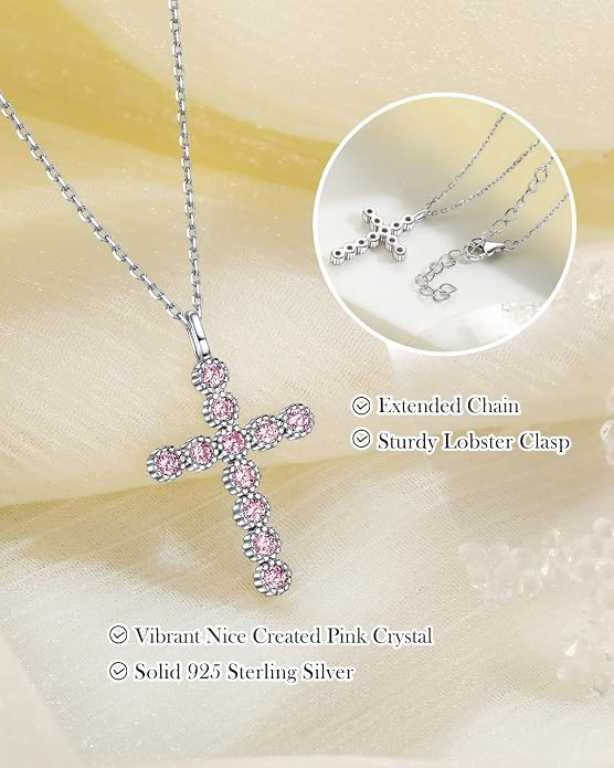 925 Sterling Silver 18 inch Birthstone Cross Pendant Necklace for Women Men