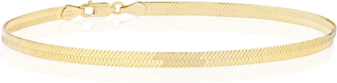 Miabella 925 Sterling Silver Italian Solid 3.5mm Flexible Flat Herringbone Link Chain Anklet Ankle Bracelet for Women, Made in Italy
