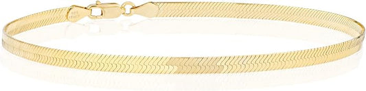 Miabella 925 Sterling Silver Italian Solid 3.5mm Flexible Flat Herringbone Link Chain Anklet Ankle Bracelet for Women, Made in Italy