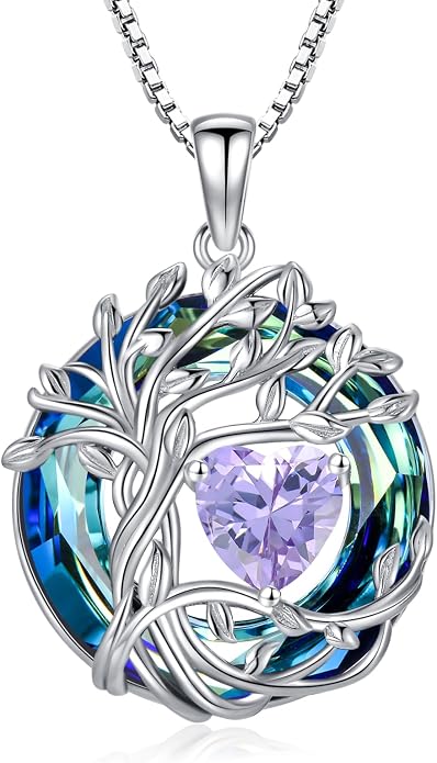 TOUPOP Tree of Life Birthstone Necklace Sterling Silver Pendant Birthstone Necklaces with Blue Crystal Anniversary Birthday Jewelry for Women Mom Wife Her