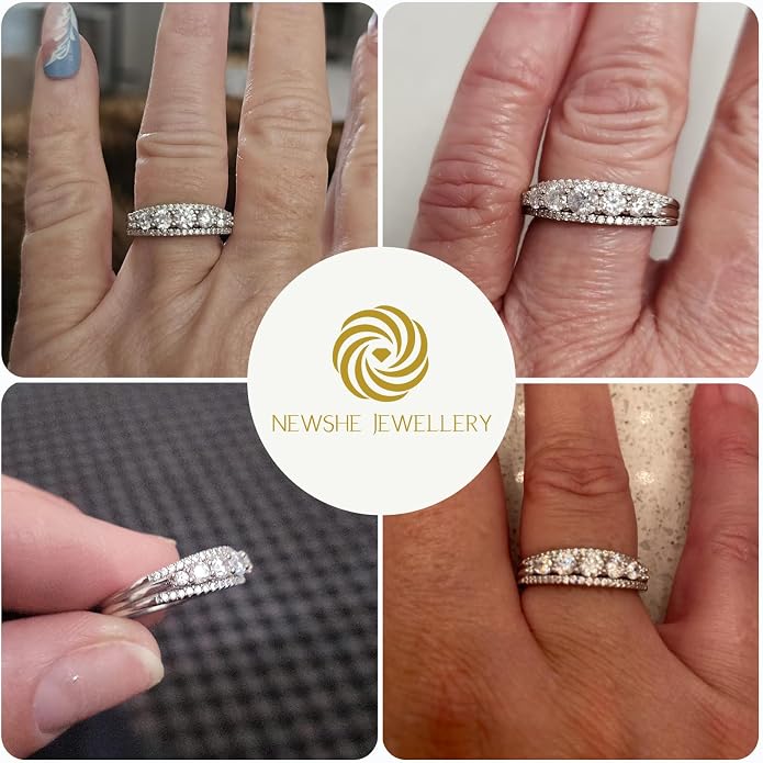 Newshe Jewellery Moissanite Wedding Bands for Women Eternity Ring 925 Sterling Silver Engagement Anniversary Stacking Size