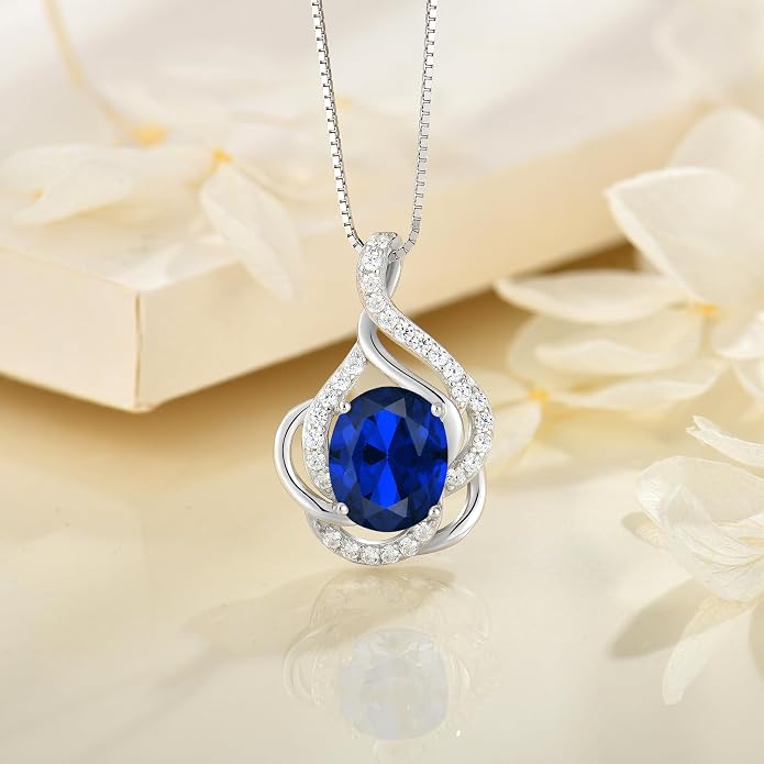 Birthstone Necklace for Women 925 Sterling Silver Pendant Necklaces Oval Cut Cubic Zirconia Necklace Jewelry