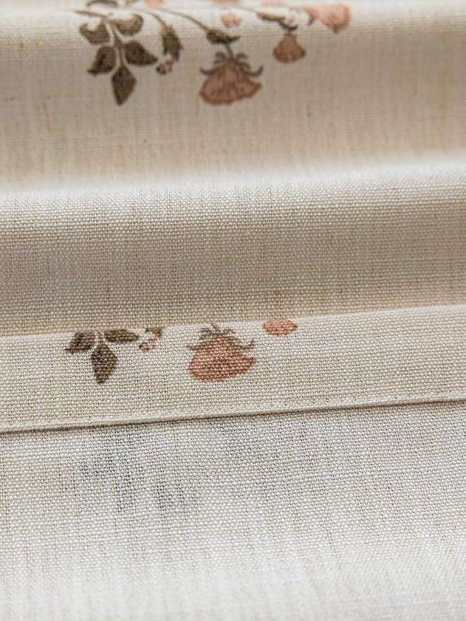 DrapePalette - Linen Blend Pinch Pleated Curtains 96 Inches Long for Living Room, Bedroom, Dining Room, Light Filtering Curtains 1 Panel Set, Modern Floral Printed Design, Beige White, 52" W x 96" L