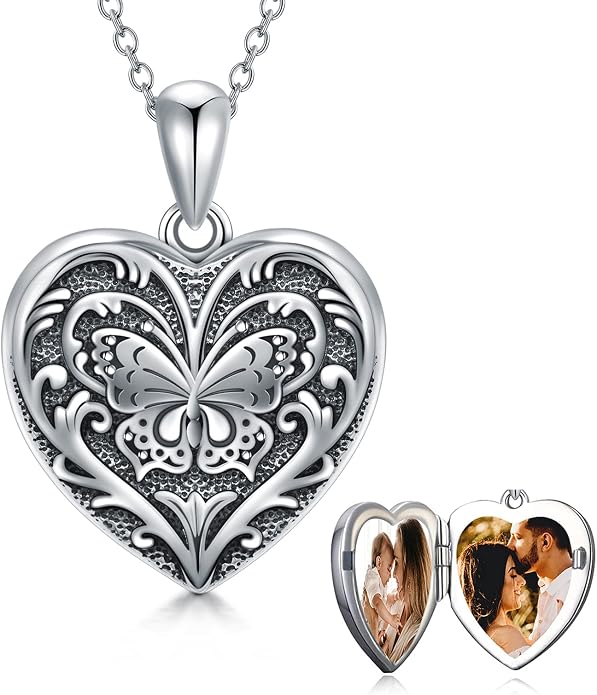 SOULMEET Personalized Silver Locket Necklace That Holds Pictures Photo Keep Someone Near to You, Memorial Custom Lockets Necklaces Letters Engraving for His Her