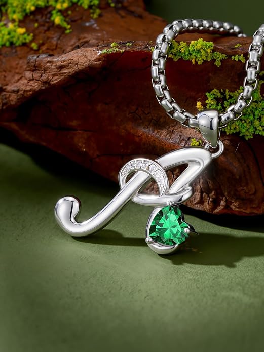 Birthday Gifts for Women Alphabet A to Z Initial Birthstone Pendant Necklaces for Women - 18k White Gold Plated Personalized Name Jewelry Anniversary Graduation Gifts for Wife Her Daughter Girlfriend(with Gift Box)
