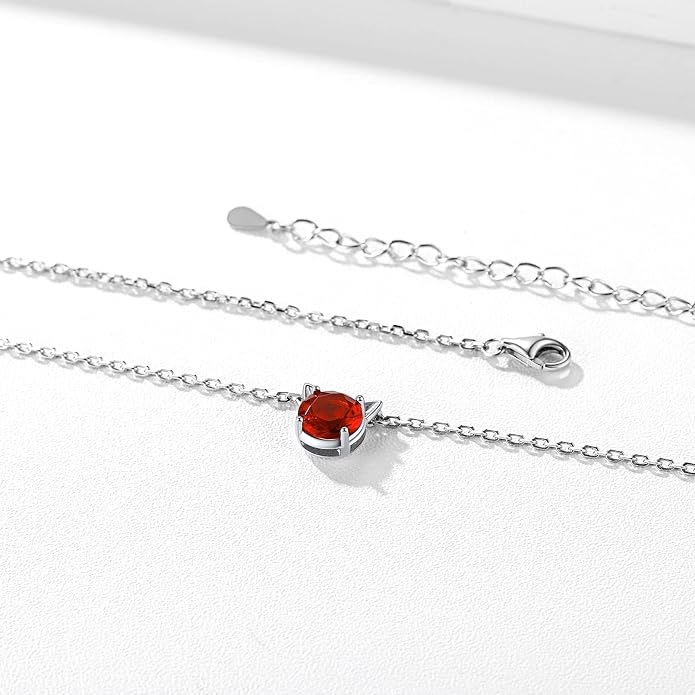 ChicSilver Bow and Cat Birthstone Necklace, 925 Sterling Silver Pendant Necklaces for Women, Hypoallergenic Silver Choker with 16 inch Rolo Chain, 12 Months Jewelry for Valentines Mothers Day Christmas