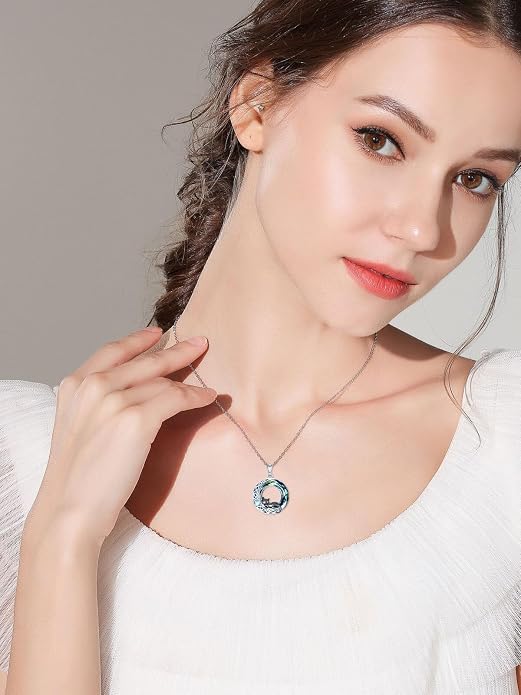 TOUPOP Cat Necklace Gifts for Women Sterling Silver Celtic Mounatin Moon Pendant with Blue Crystal Birthday Christmas Jewelry Gifts for Women