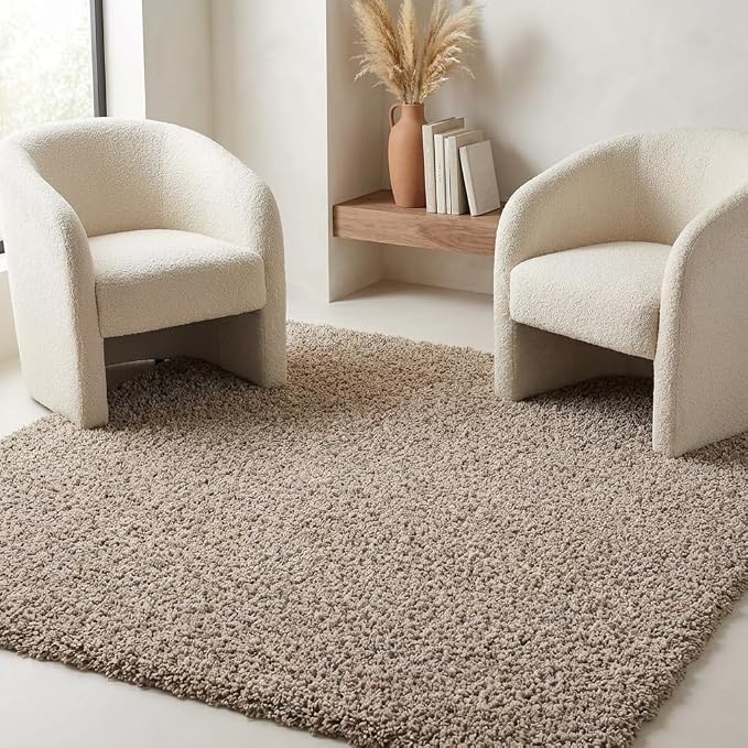 Unique Loom Solid Shag Collection Area Rug (3' 3" Square, Taupe)