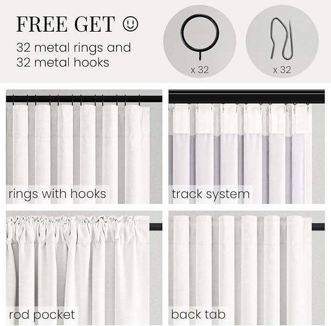 Topfinel Blackout Linen Curtains 102 Inch Long for Bedroom 100% Sun Blocking Soundproofing Natural Linen Textured Drapes with Memory Trained Pleats Back Tab Neutral Homey Panels 52" W*102" L